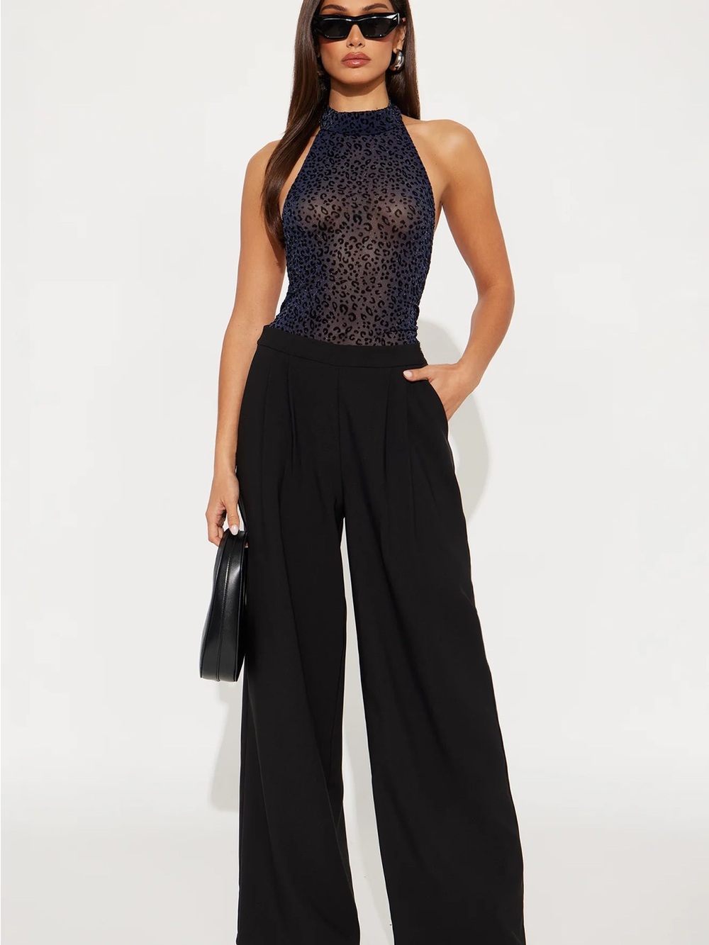 Fashion Nova Navy Leopard Velvet Bodysuit - Picture 5 of 5
